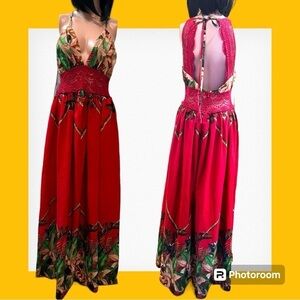 Steps NY Floral Halter Maxi Dress Small